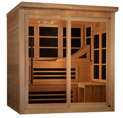 Front Right Side View Of The Golden Designs 6-Person Near Zero EMF Indoor Sauna | GDI-6996-02