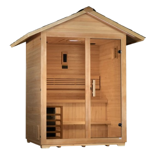 Front Right Side View Of The Golden Designs Arlberg 3-Person Outdoor Sauna | GDI-8103-01