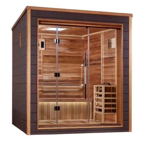 Front Right Side View Of The Golden Designs Drammen 3-Person Outdoor Sauna | GDI-8203-01