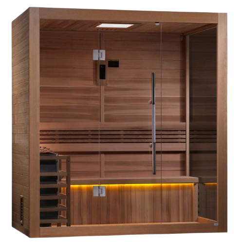 Front Right Side View Of The Golden Designs Forssa 3-Person Indoor Sauna | GDI-7203-01