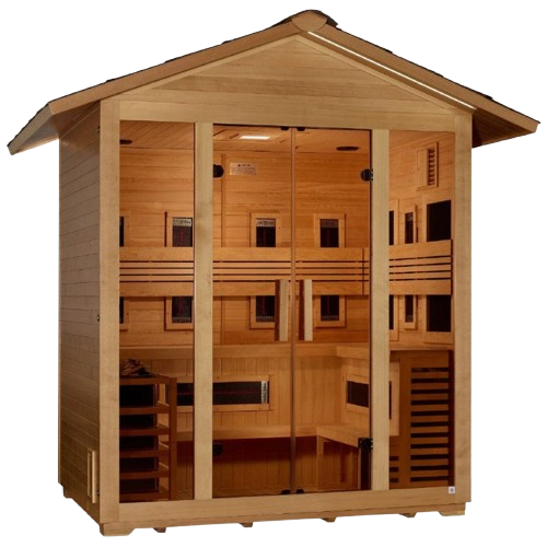 Front Right Side View Of The Golden Designs Gargellen 5-Person Hybrid Outdoor Sauna | GDI‐8125‐01