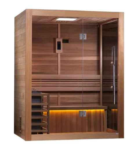 Front Right Side View Of The Golden Designs Hanko 2-Person Indoor Sauna | GDI-7202-01