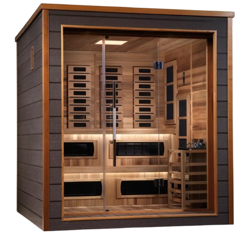 Front Right Side View Of The Golden Designs Karlstad 6-Person Hybrid Outdoor Sauna | GDI-8226-01