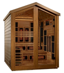 Front Right Side View Of The Golden Designs Kaskinen 6-Person Hybrid Outdoor Sauna | GDI-8526-01