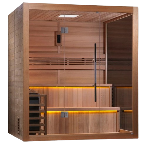 Front Right Side View Of The Golden Designs Kuusamo 6-Person Indoor Sauna | GDI-7206-01