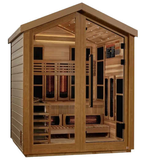 Front Right Side View Of The Golden Designs Loviisa 3-Person Hybrid Outdoor Sauna | GDI-8523-01