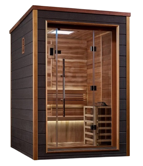 Front Right Side View Of The Golden Designs Narvik 2-Person Outdoor Sauna | GDI-8202-01