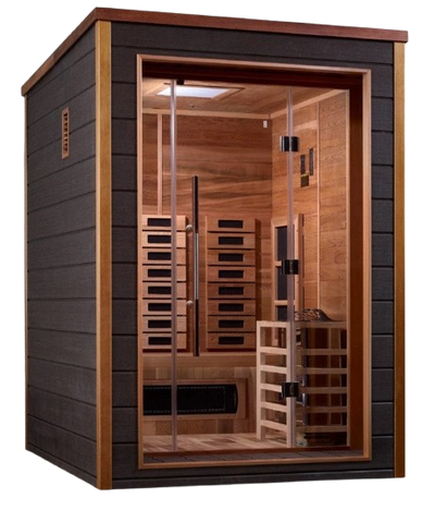 Front Right Side View Of The Golden Designs Nora 2-Person Hybrid Outdoor Sauna | GDI-8222-01
