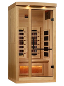 Front Right Side View Of The Golden Designs Reserve Edition 1 Person Full Spectrum EMF Indoor Sauna With Himalayan Salt Bar | GDI-8010-03