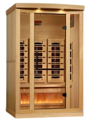 Front Right Side View Of The Golden Designs Reserve Edition 2-Person Full Spectrum EMF Indoor Sauna With Himalayan Salt Bar | GDI-8020-03