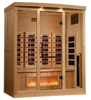Front Right Side View Of The Golden Designs Reserve Edition 4-Person Full Spectrum EMF Indoor Sauna With Himalayan Salt Bar | GDI-8040-03