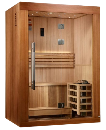 Front Right Side View Of The Golden Designs Sundsvall 2-Person Indoor Sauna | GDI-7289-02