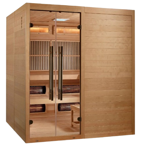 Front Right Side View Of The Golden Designs Toledo 6-Person Full Spectrum EMF Hybrid Indoor Sauna | GDI-8360-01 