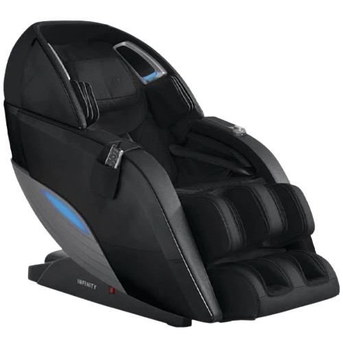 Front Right Side View Of The Infinity Dynasty 4D Massage Chair Shown In Black/Black Color