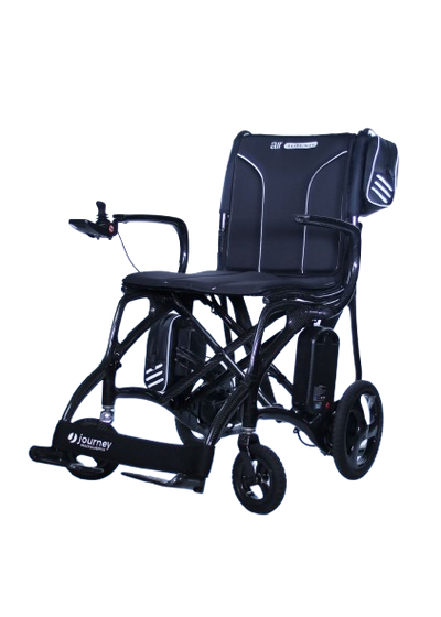 Front Right Side View Of The Journey Air Elite Max Carbon Fiber Electric Wheelchair