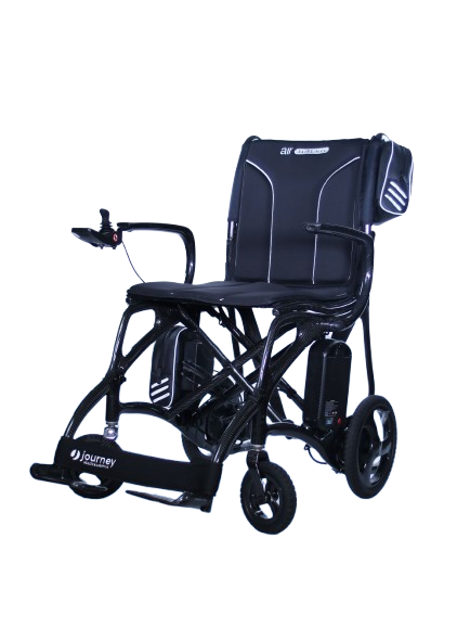 Front Right Side View Of The Journey Air Elite Max Carbon Fiber Electric Wheelchair