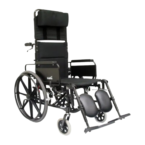 Front Right Side View Of The Karman KM-5000 Reclining Wheelchair In The Seated Position