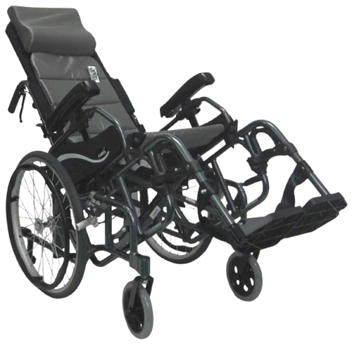 Front Right Side View Of The Karman VIP-515 Tilt-In-Space Wheelchair Shown In The Titled Position