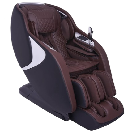 Front Right Side View Of The Kyota Joubu M880 4D Massage Chair Shown In Black And Dark Brown Color 