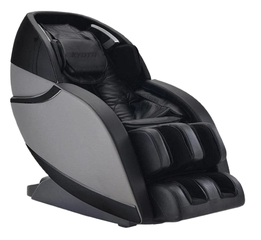Front Right Side View Of The Kyota Kansha M878 Massage Chair In Black And Gray Color