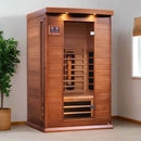 Front Right Side View Of The Maxxus 2-Person Near Zero EMF Full Spectrum Indoor Infrared Sauna | MX-M206-01-FS CED Shown In An Indoor Setting