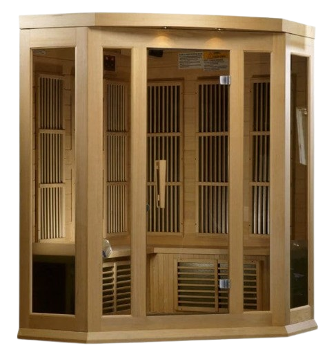 Front Right Side View Of The Maxxus 3-Person Low EMF FAR Infrared Corner Indoor Sauna | MX-K356-01