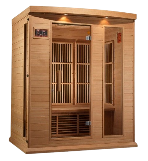 Front Right Side View Of The Maxxus 3-Person Low EMF FAR Infrared Indoor Sauna | MX-K306-01
