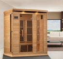 Front Right Side View Of The Maxxus 3-Person Near Zero EMF FAR Infrared Indoor Sauna | MX-K306-01-ZF Shown In An Indoor Setting