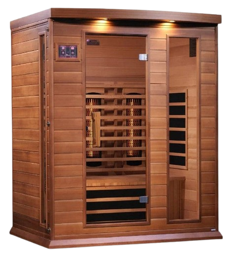 Front Right Side View Of The Maxxus 3-Person Near Zero EMF Full Spectrum Infrared Indoor Sauna | MX-M306-01-FS-CED
