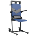 Front Right Side View Of The Mobile Patient Lift Buddy Motorized Floor To Seat Fall Recovery Patient Lift Chair for Seniors Shown In The Elevated Position