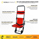 Front Right Side View Of The Mobile Stairlift EZ LITE Evacuation Stair Chair With Text Highlighting Its Key Features