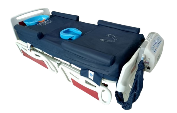 Front Right Side View Of The ObboMed OB-1680 StandardAir Alternating Pressure Mattress with Low Air Loss Shown In The Flat Position