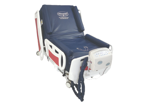 Front Right Side View Of The ObboMed OB-3600 UltraAir Alternating Pressure Mattress with Low Air Loss Therapy Shown In The Fowler Position