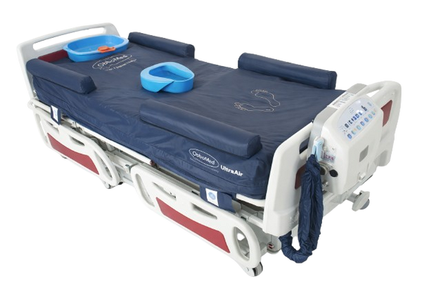 Front Right Side View Of The ObboMed OB-3650 UltraAir Alternating Pressure Mattress In The Flat Position