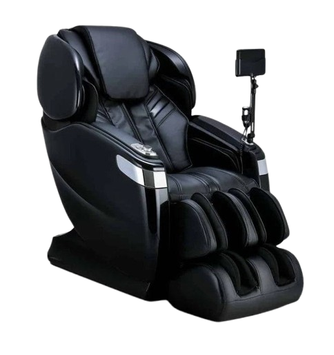Front Right Side View Of The Ogawa Master Drive AI 2.0 Massage Chair | OG-8801 Shown In The Upright Chair Position In The Black Color