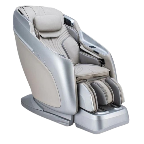 Front Right Side View Of The Ogawa Master Drive DUO Massage Chair | OG-8900 Shown In The Upright Chair Position In The Platinum And Platinum Color