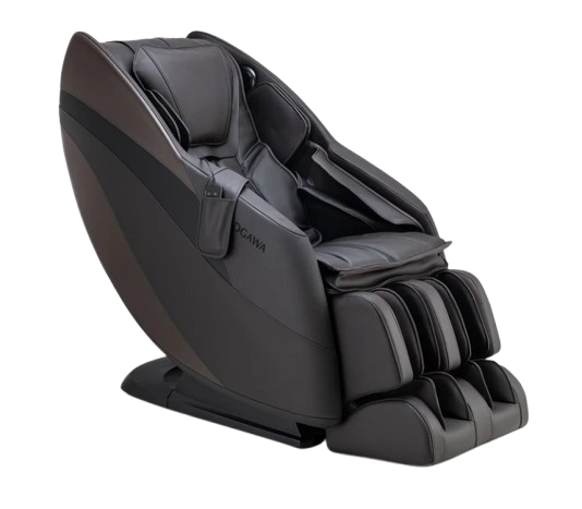 Front Right Side View Of The Ogawa Refresh 3D Massage Chair | OG5600 Shown In The Upright Position With The Brown And Black Color