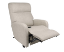 Front Right Side View Of The Optima Reclining Power Lift Chair Shown In The Chair Position With The Leg Rest Raised In The Fawn Color