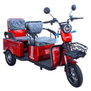 Front Right Side View Of The Pushpak Motors- Pushpak 3000 Two-Person Electric Scooter Shown In Red Color