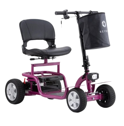 Front Right Side View Of The Reyhee EXO Electric Mobility Scooter Shown In The Purple Color