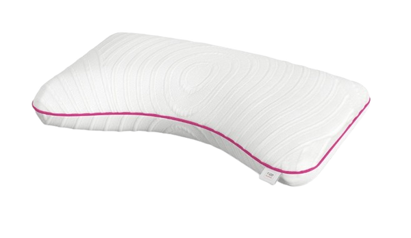 Front Right Side View Of The Rize Home Contour Dual Cool Pillow With Pink Trim 