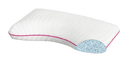 Front Right Side View Of The Rize Home Contour Dual Cool Pillow With Pink Trim And Blue Interior