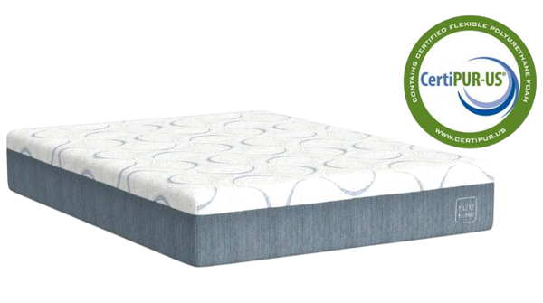 Front Right Side View Of The Rize Home Cool Flex Plus 12" Hybrid Mattress With CertiPUR-US Logo 