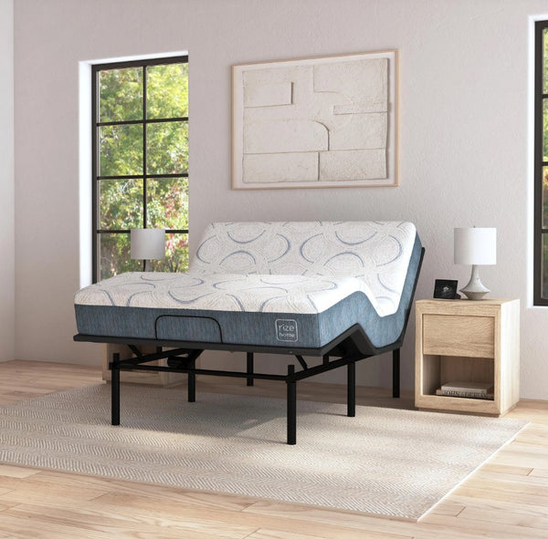Front Right Side View Of The Rize Home Cool Plus 12" Memory Foam Mattress Shown On An Adjustable Base With Head And Leg Elevated In A Bedroom Setting