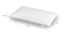 Front Right Side View Of The Rize Home Low Dual Cool Pillow With Gray Trim And Dimensions