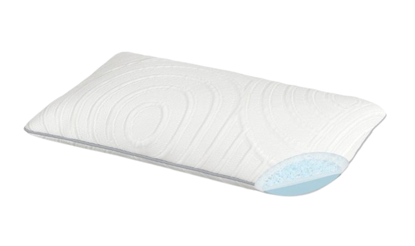 Front Right Side View Of The Rize Home Low Dual Cool Pillow With Gray Trim With Blue Interior Accent 