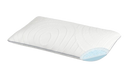 Front Right Side View Of The Rize Home Low Dual Cool Pillow With Gray Trim With Blue Interior Accent 