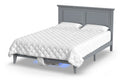 Front Right Side View Of The Rize Home Smart Duvet With Blue Light Color On Gray Bedframe 