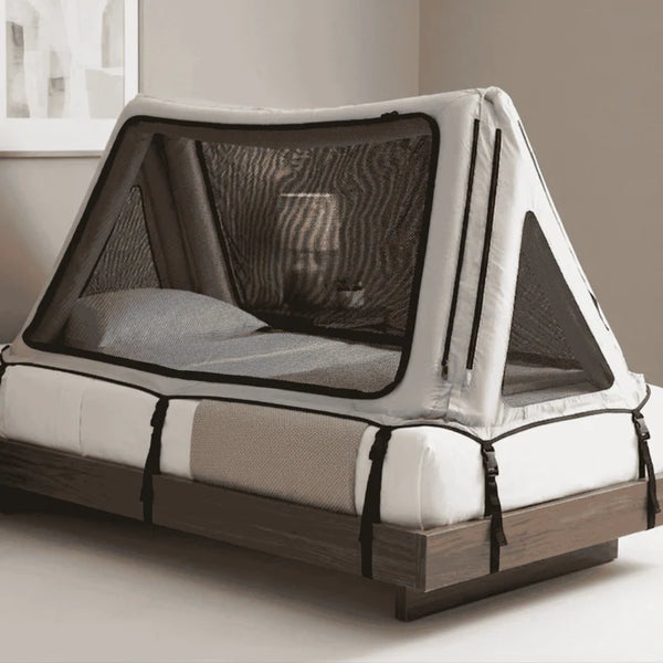Front Right Side View Of The Safe Place Bedding Model 100 Safe Place Travel Bed Shown In The Gray Color