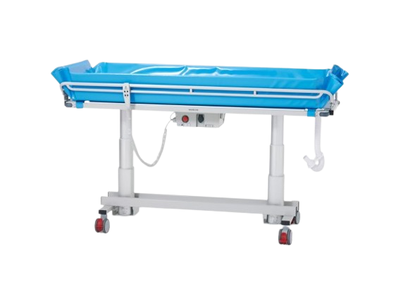 Front Right Side View Of The TR Equipment Battery Operated Bariatric Shower Trolley TR-3200